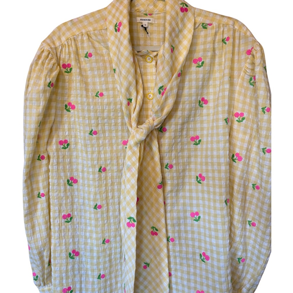 Manoush Plaid Blouse with Pink Cherry Embroidery 🍒 | Size 6